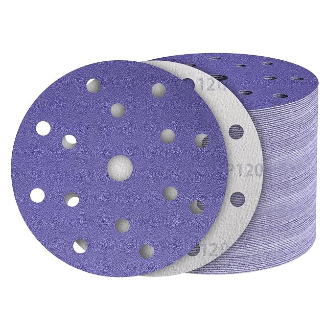Cinquanta dischi abrasivi a velcro da 150 mm con quindici fori, fotografia del prodotto