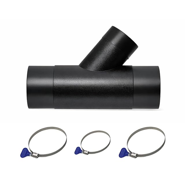 Raccordo a Y in ABS da 100 mm per aspirazione trucioli con fascette stringitubo, fotografia del prodotto